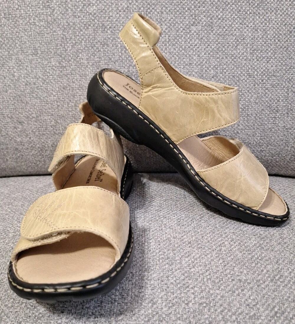 Joseph Siebel Womens Leather Sandals Sz 6.5 Eur 37 Yellow Gold